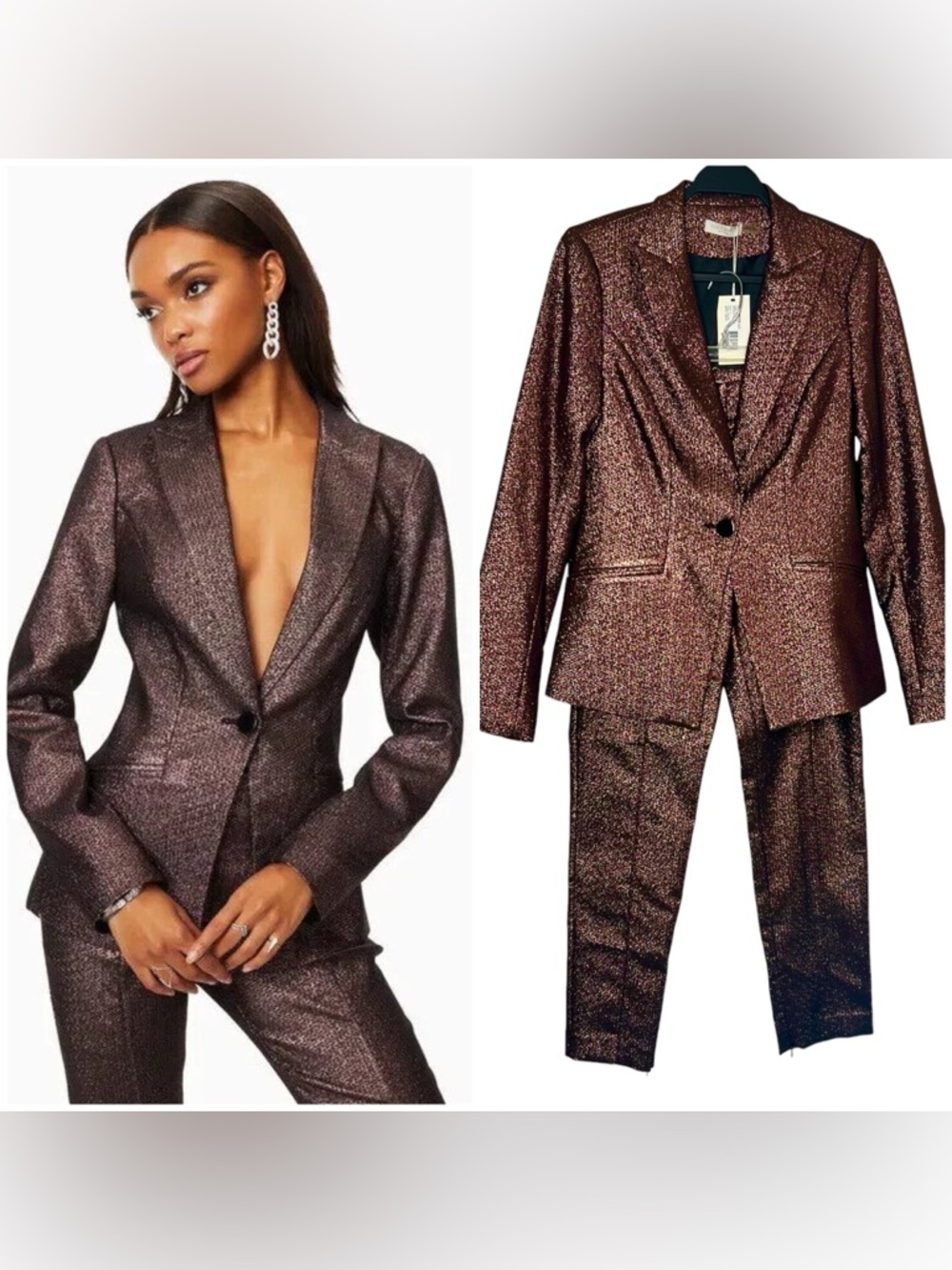 Ramy Brook Warren Blazer Kody Pant metallic suit set size 4
